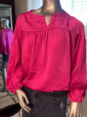 Vince Camuto Women's Pink Long Sleeve Boho Peasant Blouse Small
